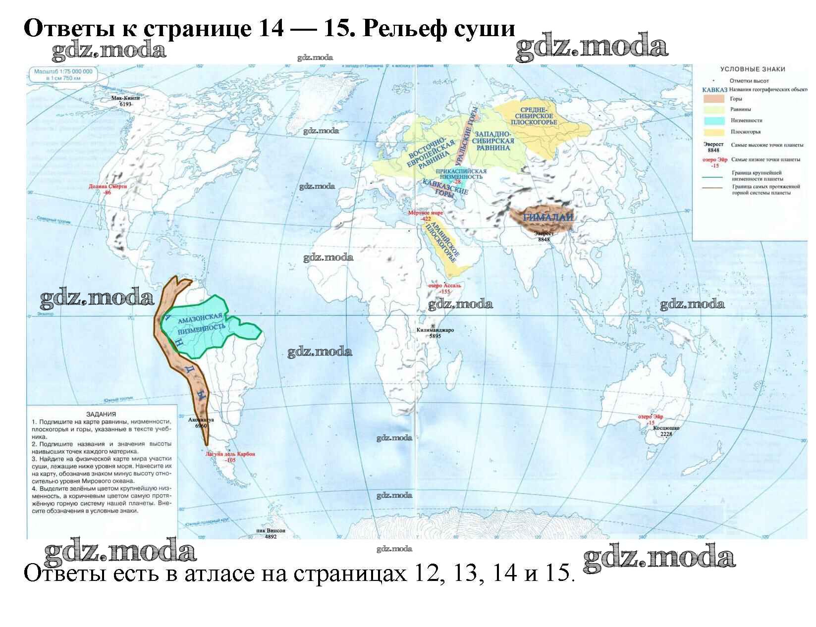 ОТВЕТ на задание № стр.14-15 Контурные карты по Географии 6 класс Курчина