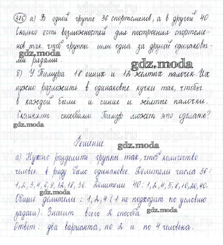 ОТВЕТ на задание № 316 Учебник по Математике 5 класс Бунимович Сферы