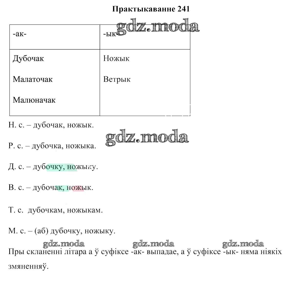 ОТВЕТ на задание № 241 Учебник по Белорусскому языку 6 класс Валочка