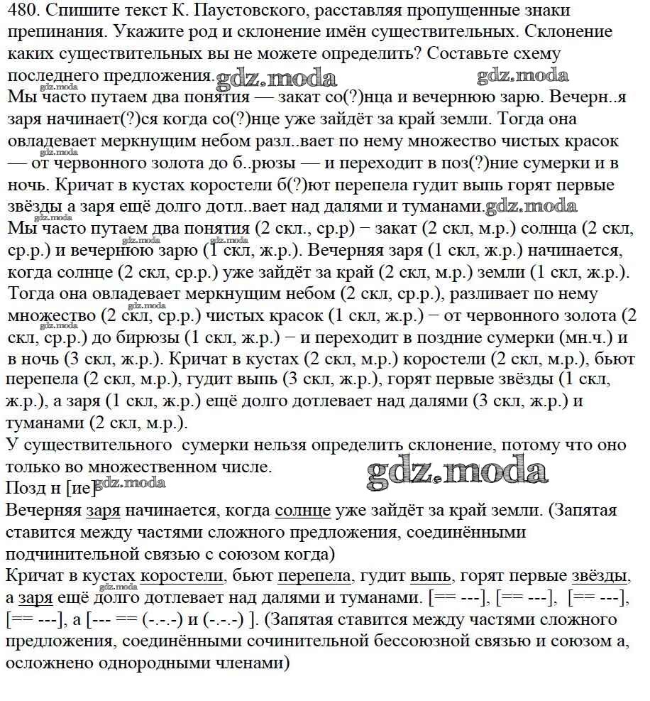 ОТВЕТ на задание № 480 Учебник по Русскому языку 5 класс Баранов