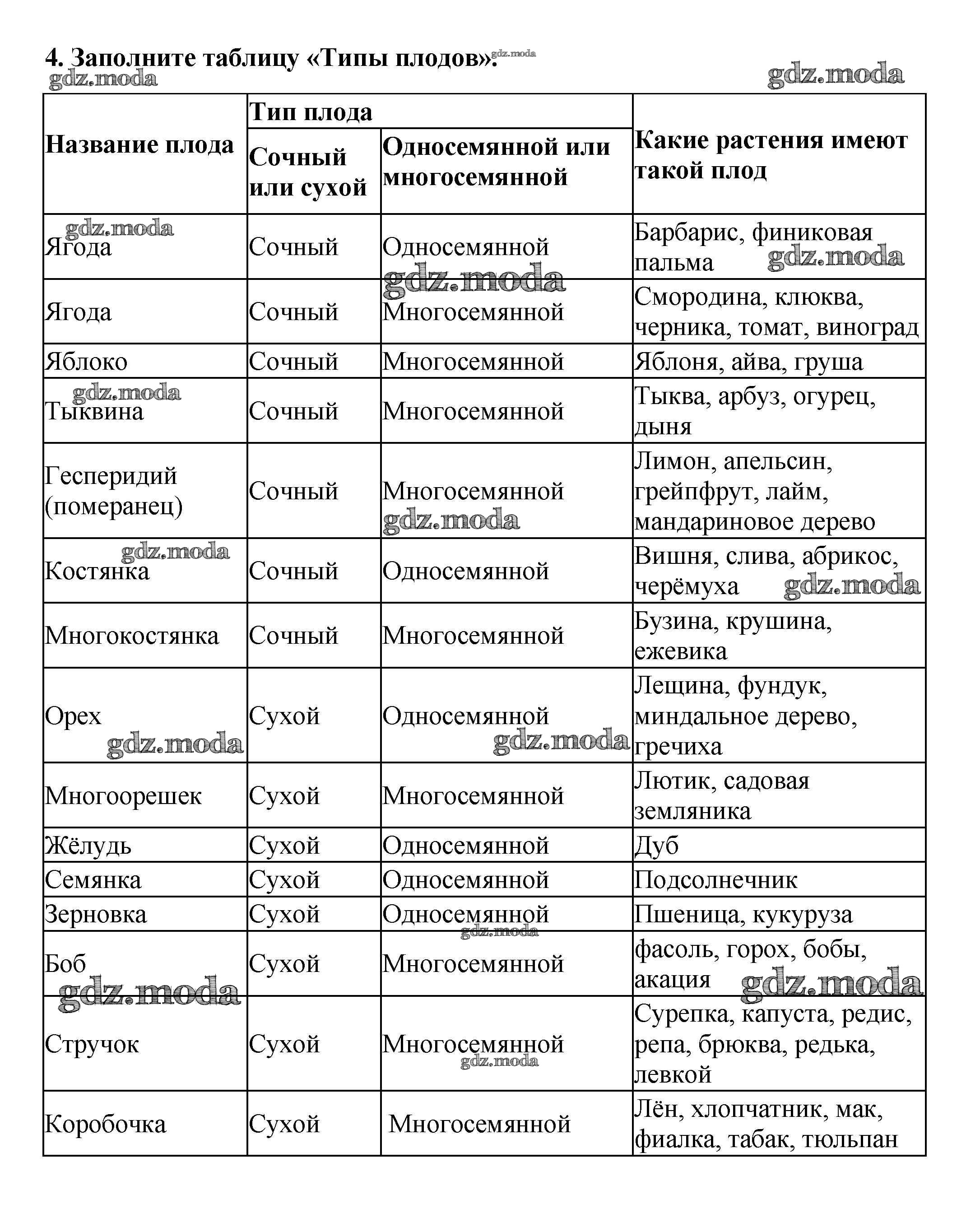 ОТВЕТ на задание № 4 Учебник по Биологии 6 класс Пасечник Вертикаль