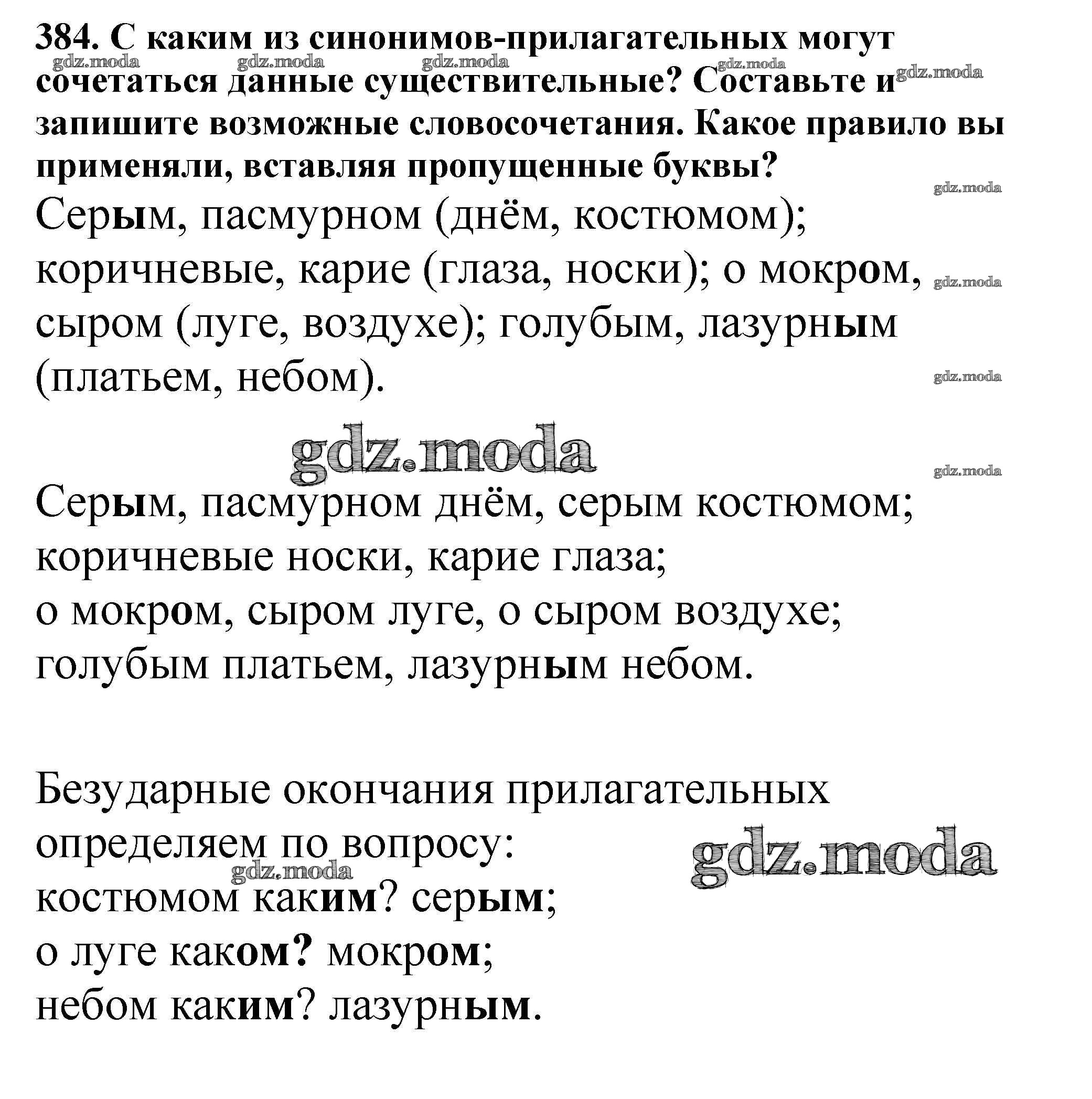 ОТВЕТ на задание № 384 Учебник по Русскому языку 5 класс Баранов