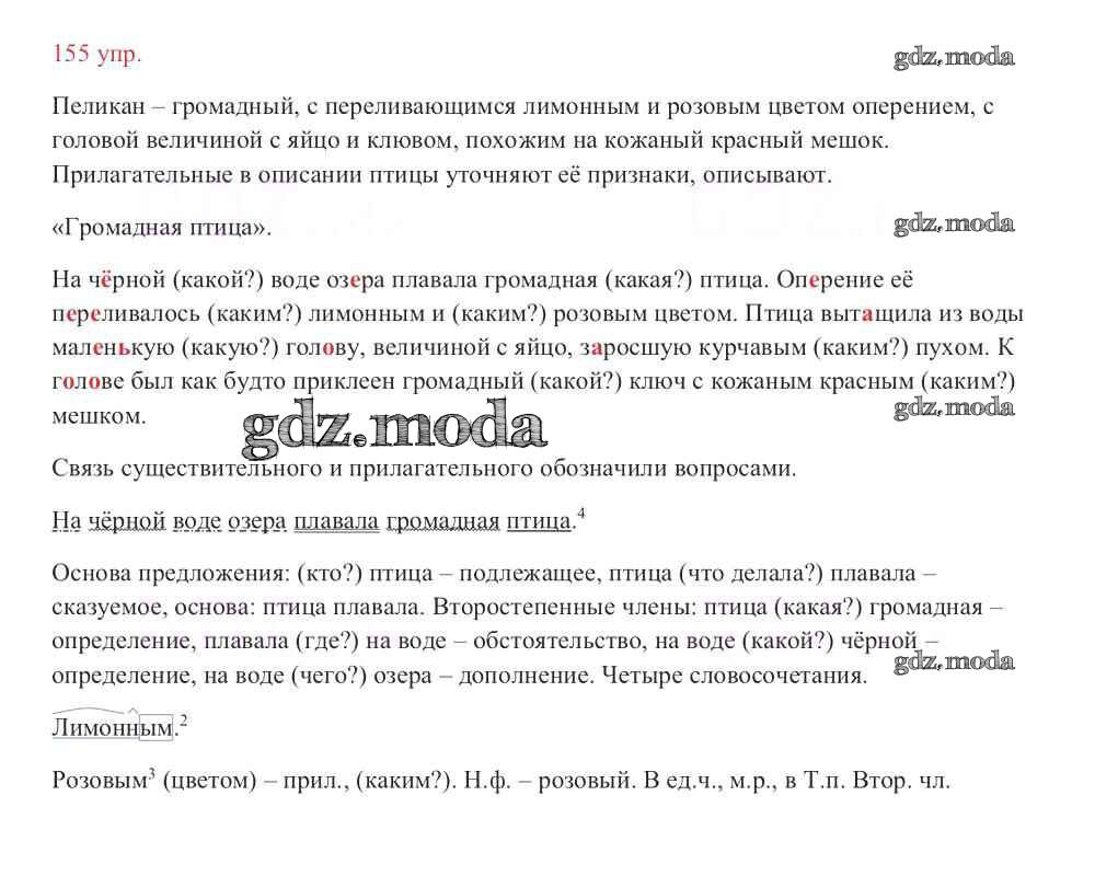 ОТВЕТ на задание № 155 Учебник по Русскому языку 3 класс Канакина Школа  России