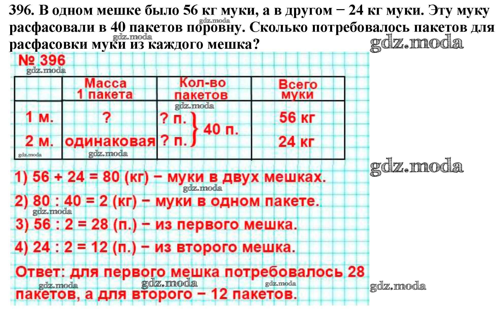 ОТВЕТ на задание № 396 Учебник по Математике 4 класс Моро Школа России