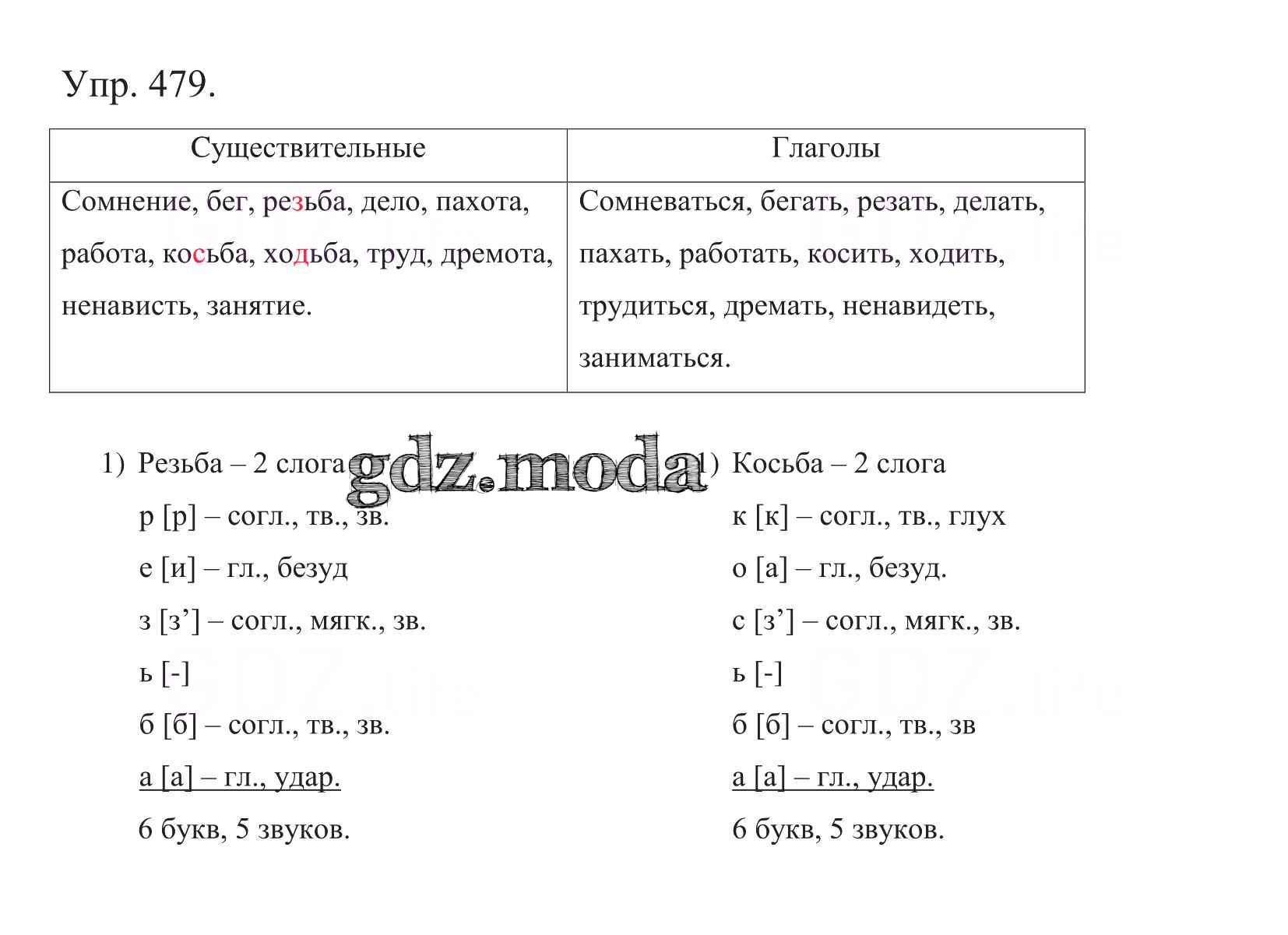 ОТВЕТ на задание № 479 Учебник по Русскому языку 5 класс Баранов