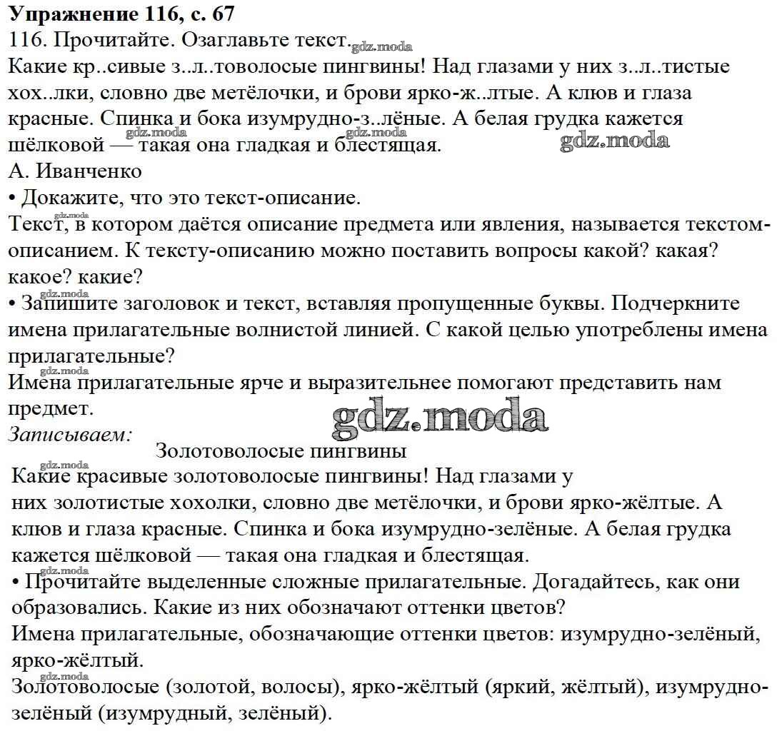 ОТВЕТ на задание № 116 Учебник по Русскому языку 3 класс Канакина Школа  России