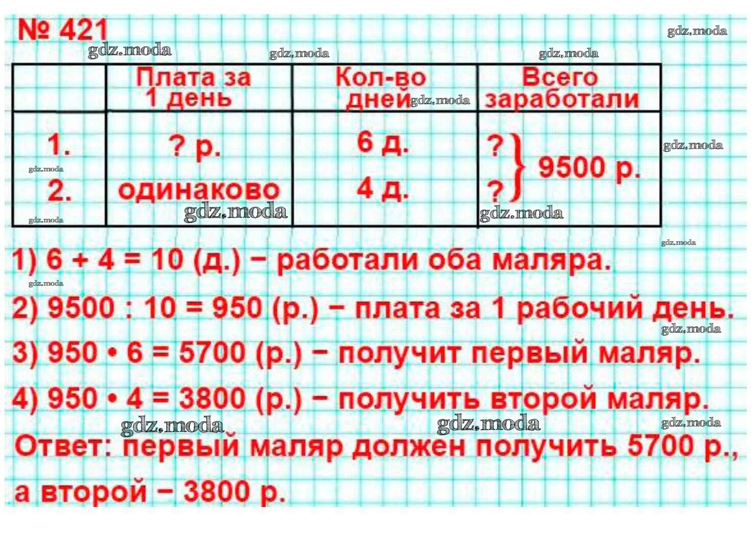 ОТВЕТ на задание № 421 Учебник по Математике 4 класс Моро Школа России