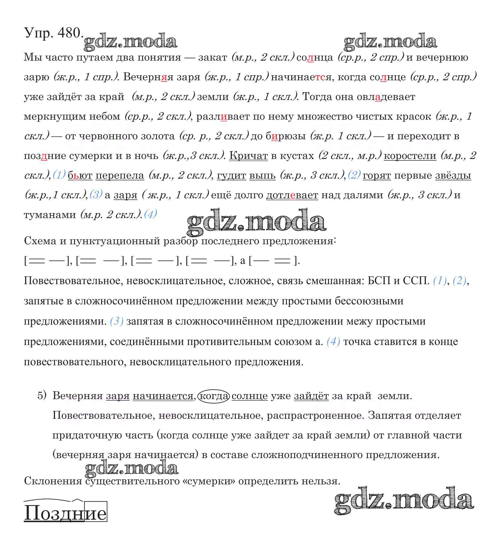 ОТВЕТ на задание № 480 Учебник по Русскому языку 5 класс Баранов