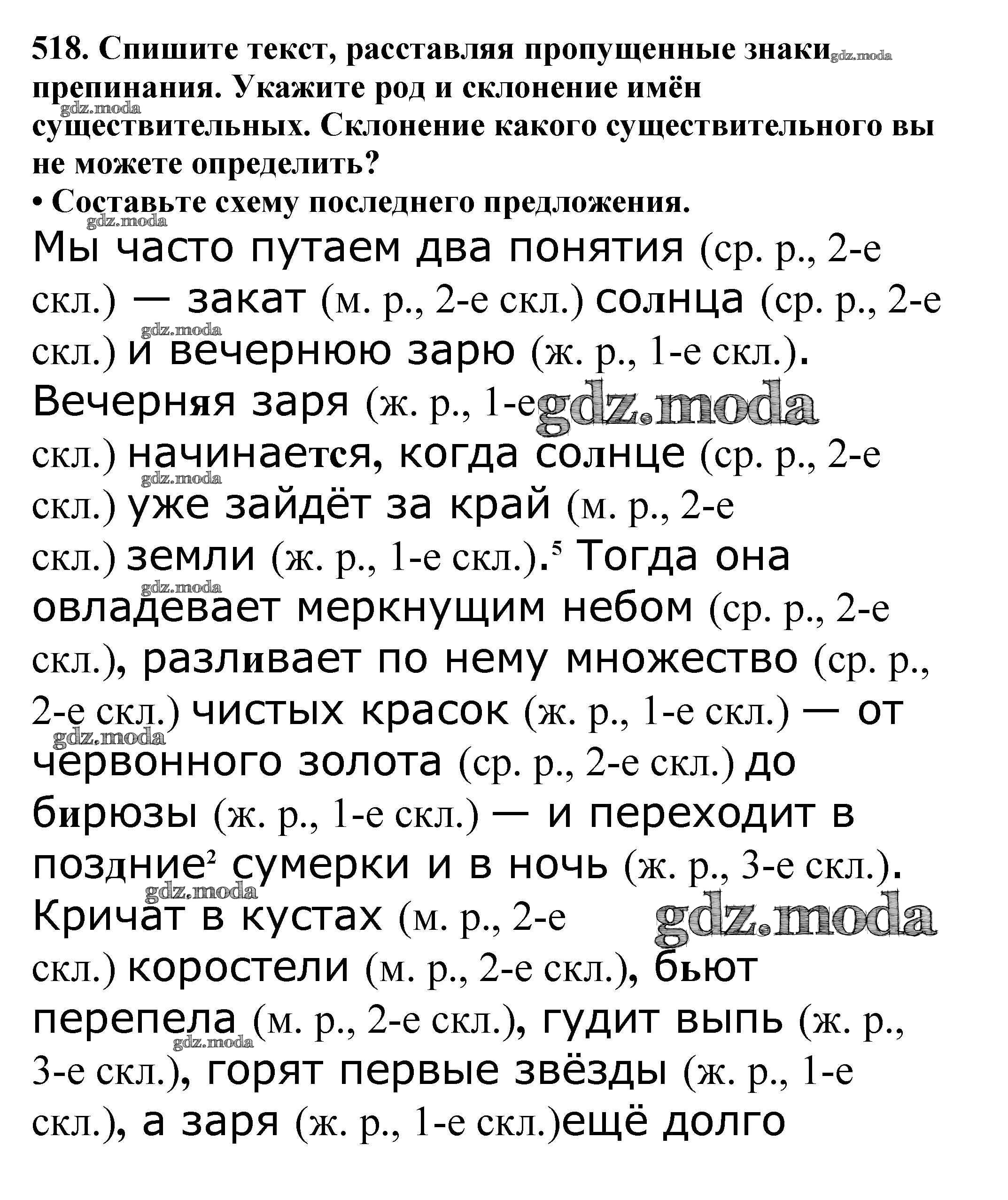 ОТВЕТ на задание № 518 Учебник по Русскому языку 5 класс Баранов