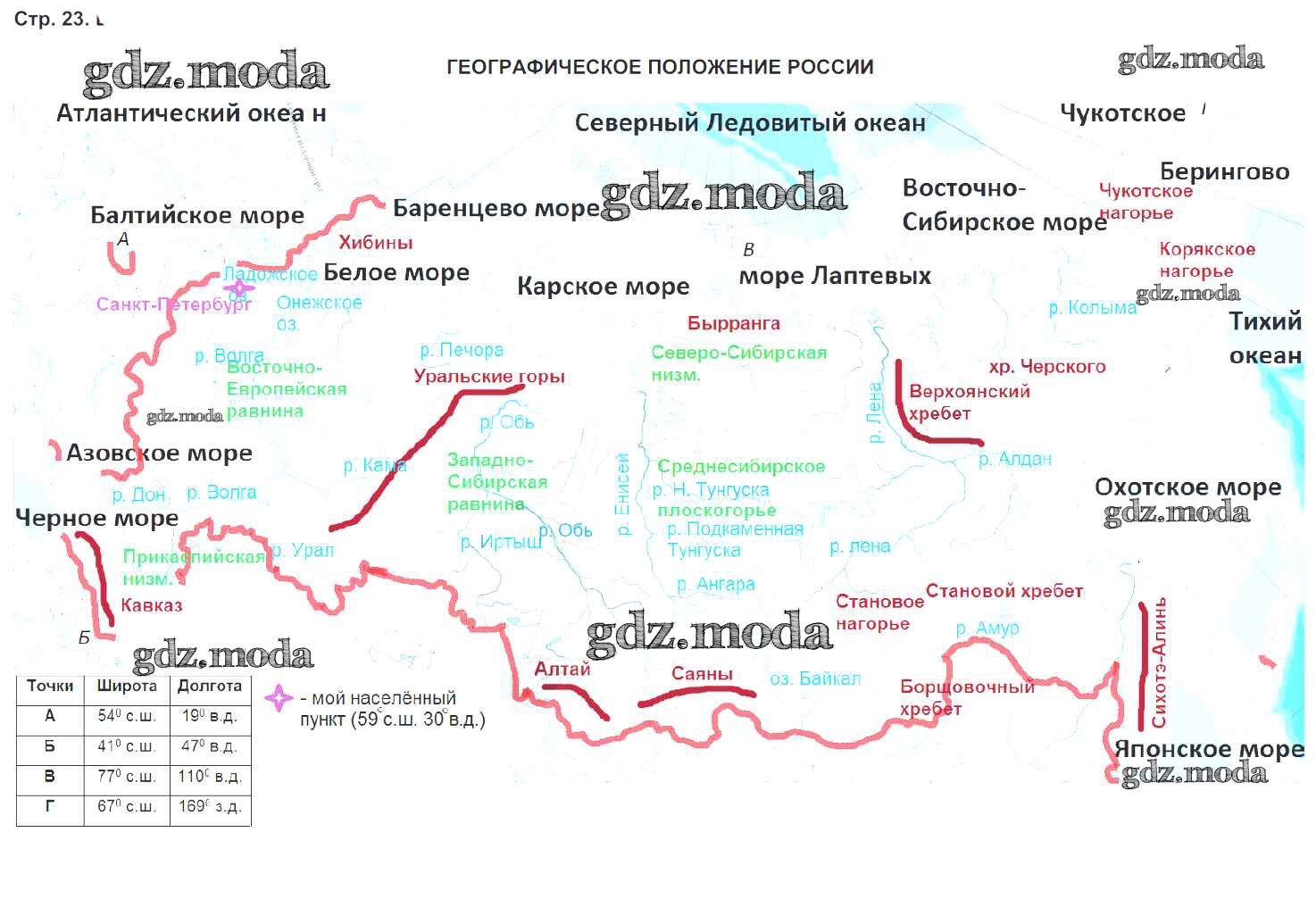 ОТВЕТ на задание № стр.23 Контурные карты по Географии 6 класс Курчина