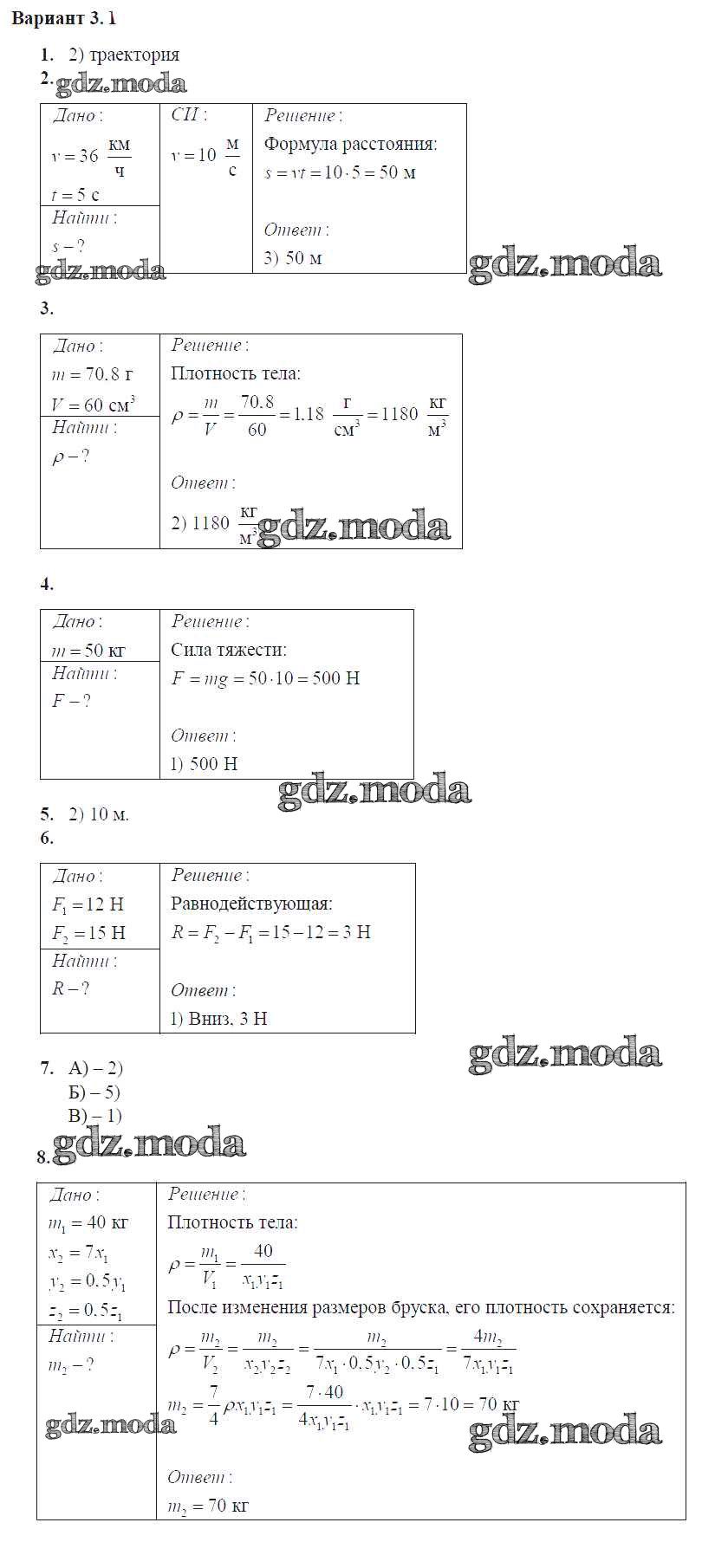 ОТВЕТ на задание № Вар. 3 Контрольные и самостоятельные работы по Физике 7 класс  Громцева УМК